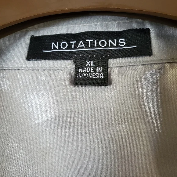 Y2K Notations Metallic Silver Shimmer Button-Front Blouse with Roll-Tab Sleeves - Picture 2 of 15